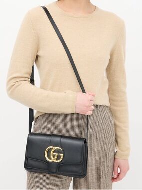 Gucci Arli Double GG Black Leather Shoulder/Crossbody Bag